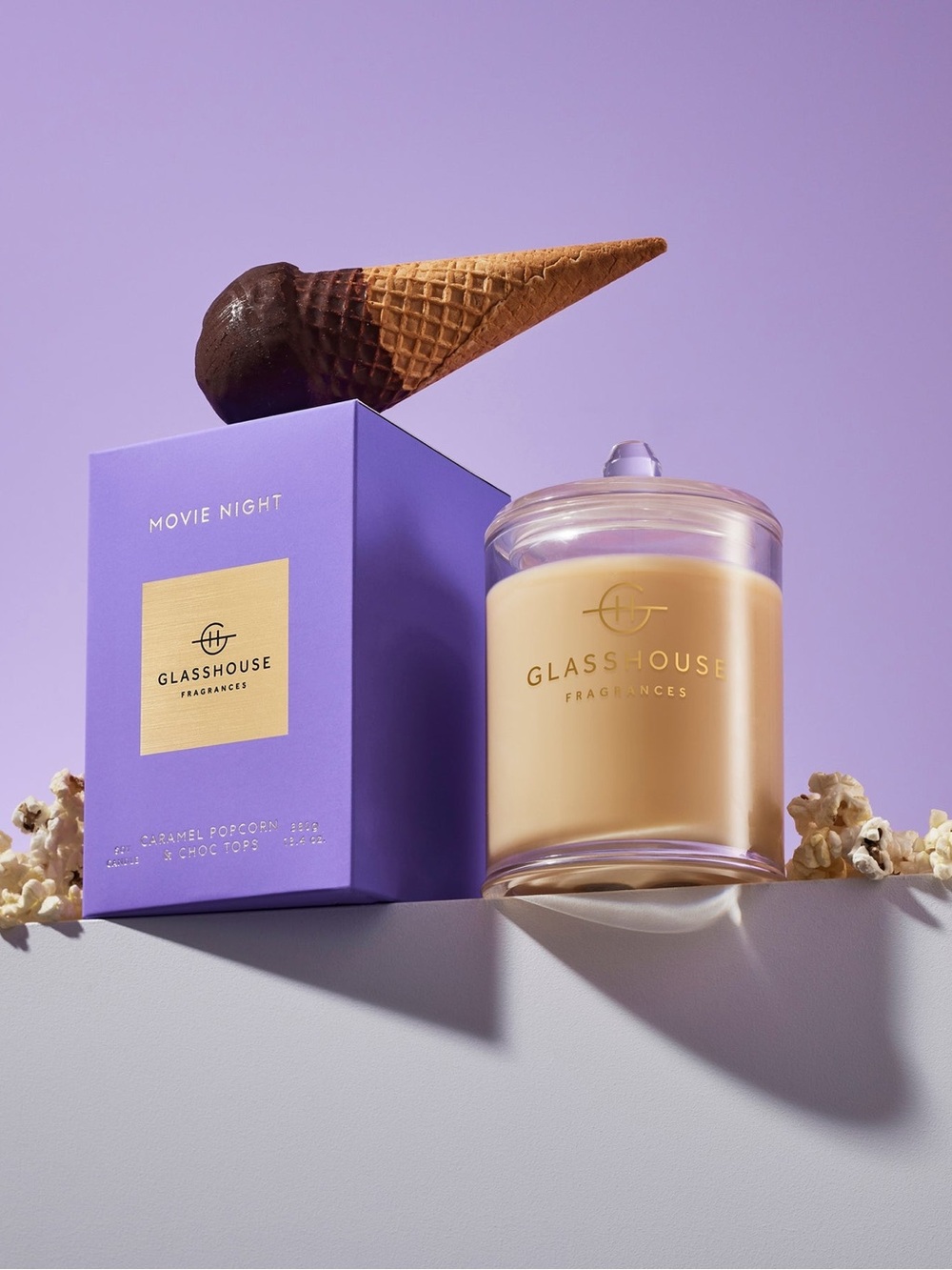 Glasshouse Movie Night Caramel Popcorn Candle - Purple